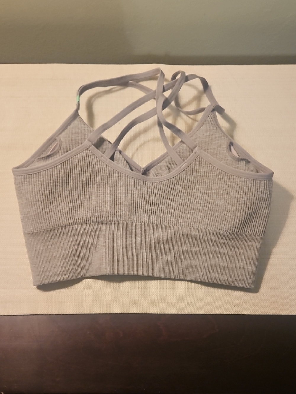 Seamless Ribbed Compression Bralette - Sports Bra Light Gray - Picture 2 of 6